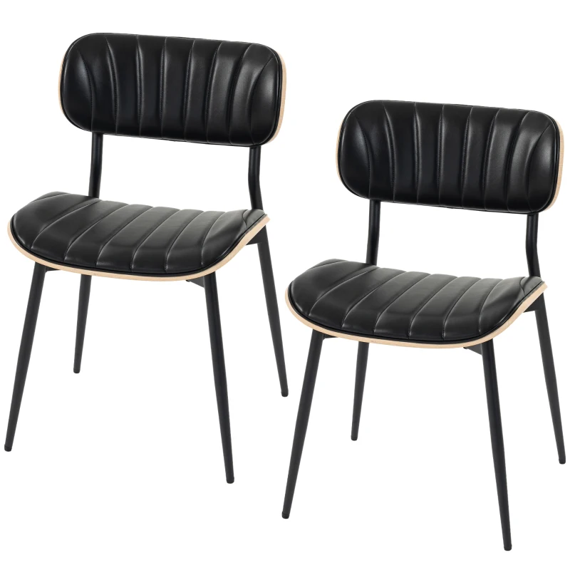 HOMCOM Lot de 2 Chaises de Salle à Manger, Chaises Cuisine sans Accoudoirs, Dossier Incurvé et Assise Rembourrée en PU, Noir