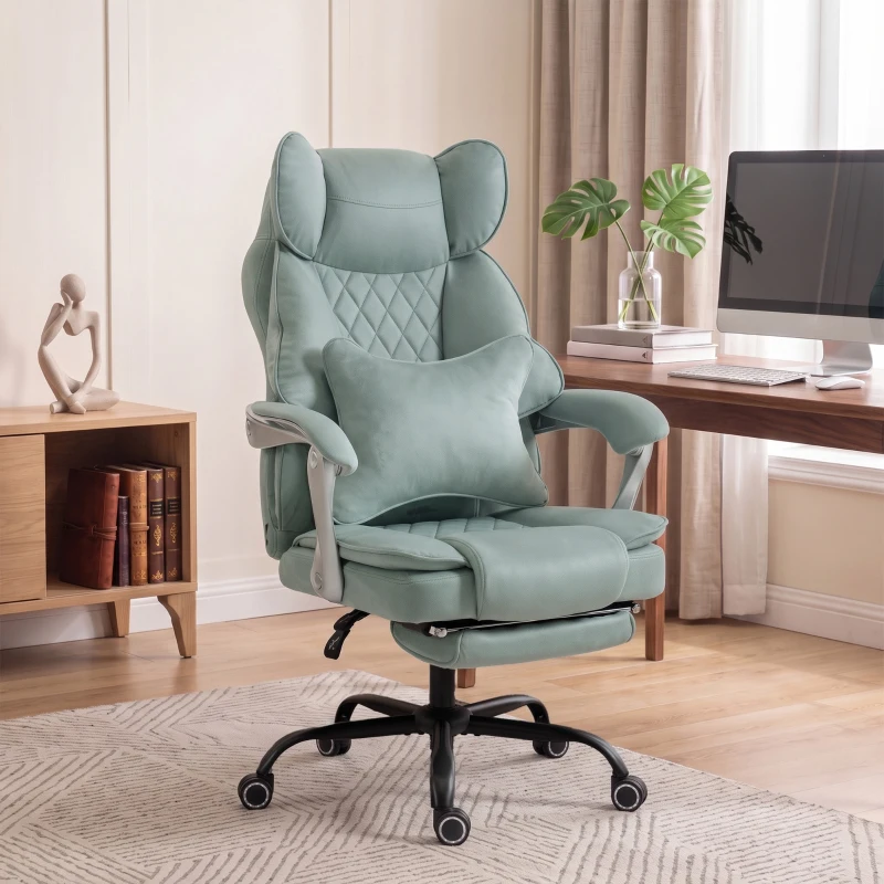HOMCOM Executive Office Chair, Leathaire Big and Tall Office Chair 180 kg with Wide Seat, Reclining, Lumbar Support, Blue