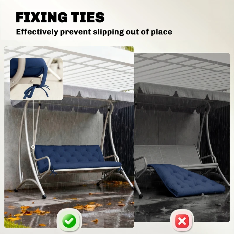 Outsunny 3 Seater Bench Cushion, Garden Chair Cushion with Back and Ties for Indoor and Outdoor Use, 98 x 150 cm, Dark Blue
