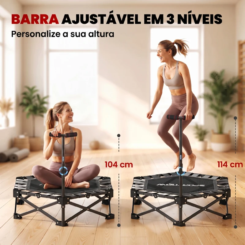 SPORTNOW Trampolim de Fitness Dobrável 104 cm com Barra Ajustável em 3 Alturas e Bolsa de Transporte Preto