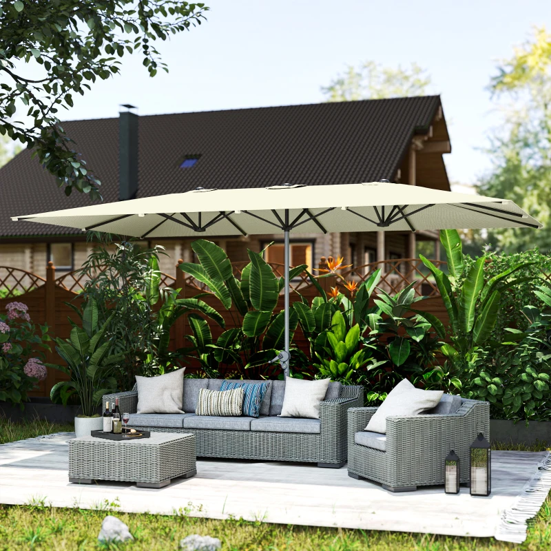 Outsunny Sombrilla Doble 4,5x2,6 m Sombrilla Terraza Exterior con Manivela Impermeable y Protección UV50+ Crema