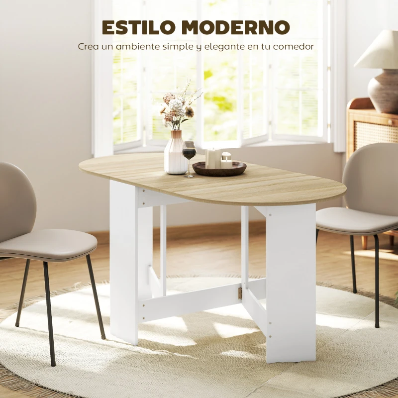 HOMCOM Mesa de Cocina Plegable con Alas Abatibles Mesa de Cocina Plegable de Forma Ovalada Estilo Moderno 163x80x75 cm Natural
