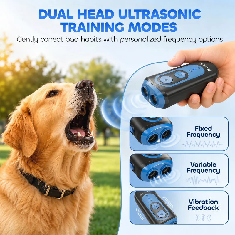 PawHut Anti Barking Device for Dogs, Ultrasonic Stop Dog Barking Device with 5 Modes & Vibration, LED Flashlight