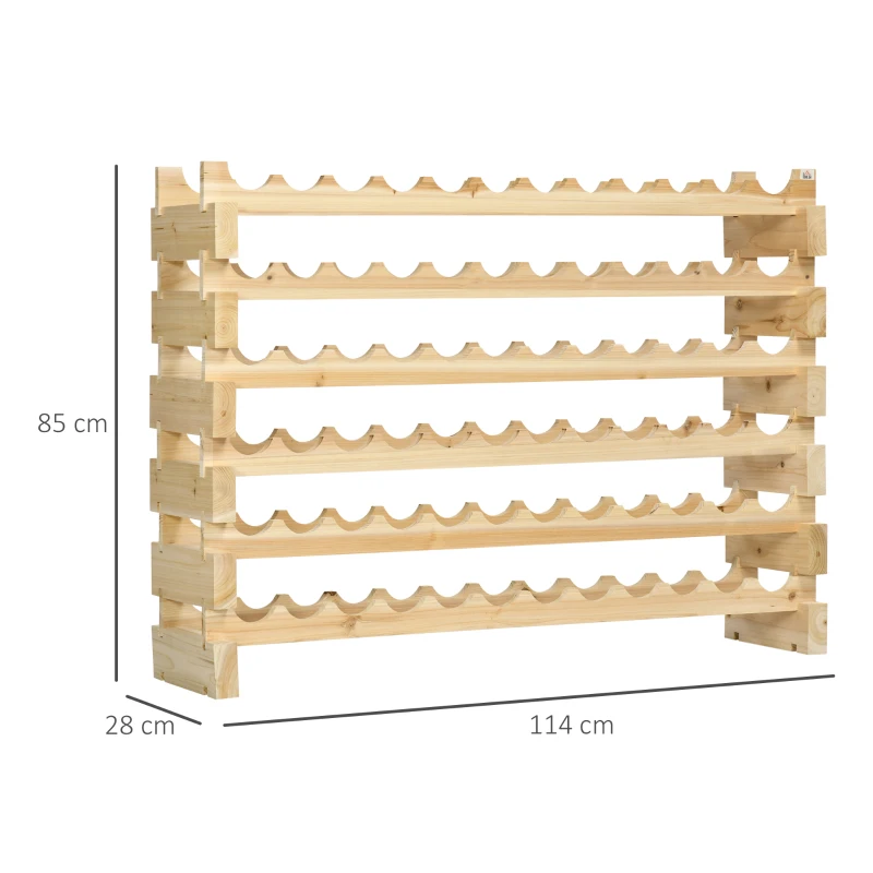 HOMCOM Casier à bouteilles pour 72 bouteilles, étagère à vin avec 6 niveaux modulable et superposable, casier à vin en bois de sapin massif, pour cave, bars, sous-sols, 114x28x85cm, bois naturel