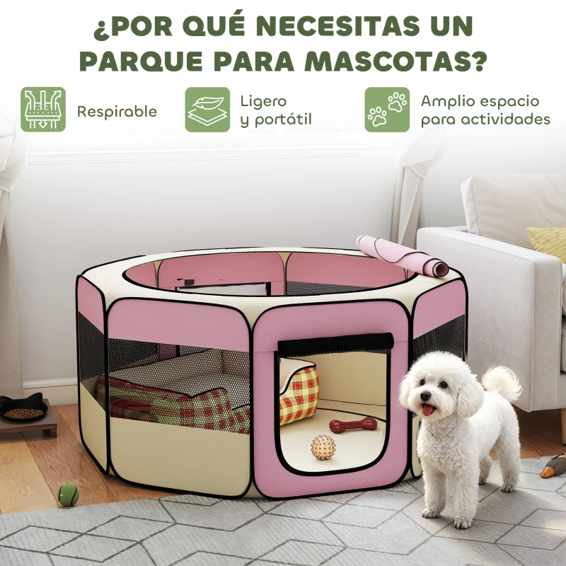 PawHut Parque Plegable para Perros y Gatos Corralito Portátil para Animales Pequeños Impermeable de Tela Oxford Ø120x58cm Rosa