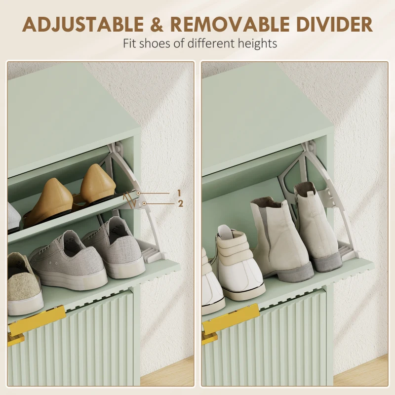 HOMCOM Elegant Two-Drawer Shoe Cabinet - Light Green