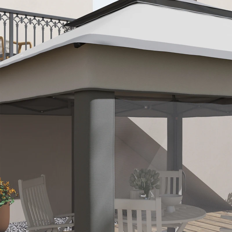 Outsunny Carpa Plegable 3,26x3,26x2,72 m con Doble Techo Altura Ajustable Mosquiteras Protección UV30+ y Bolsa de Transporte Gris