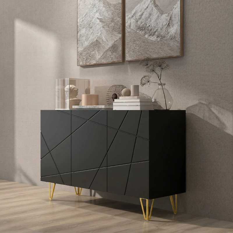 HOMCOM Dulap Mobil cu 2 Dulapuri și Raft Reglabil, din PAL și Metal, 120x40x75 cm, Negru și Auriu