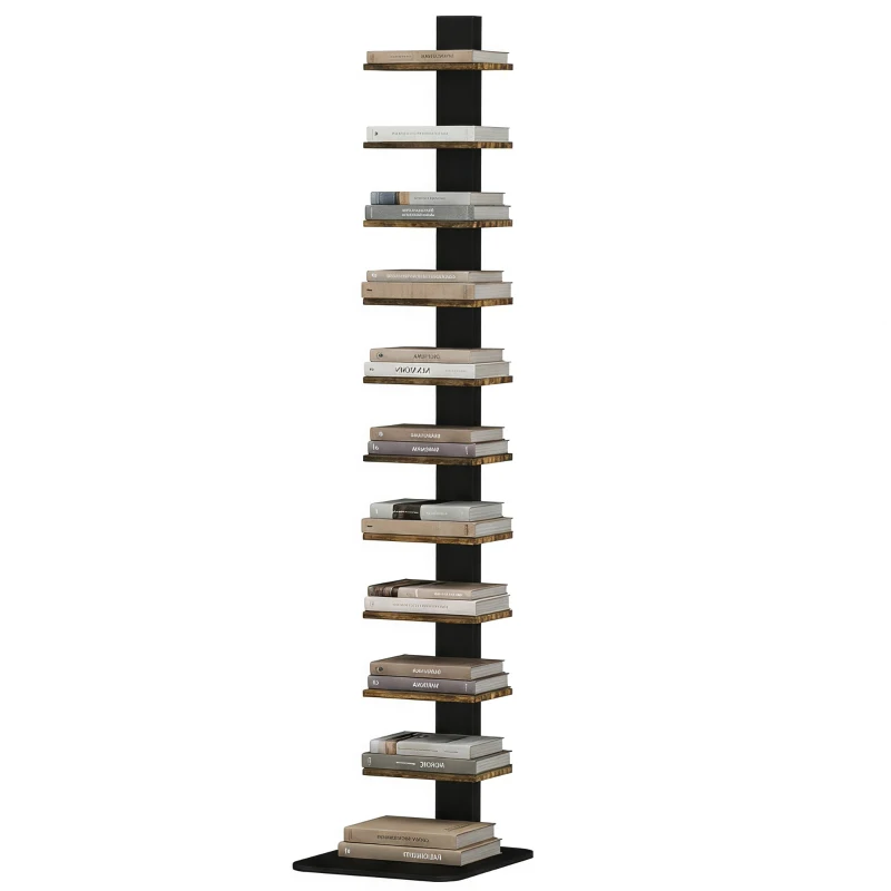 HOMCOM Regal-Turm 11 Ablagen, hohes schmales platzsparendes Regal, Rustikales Braun