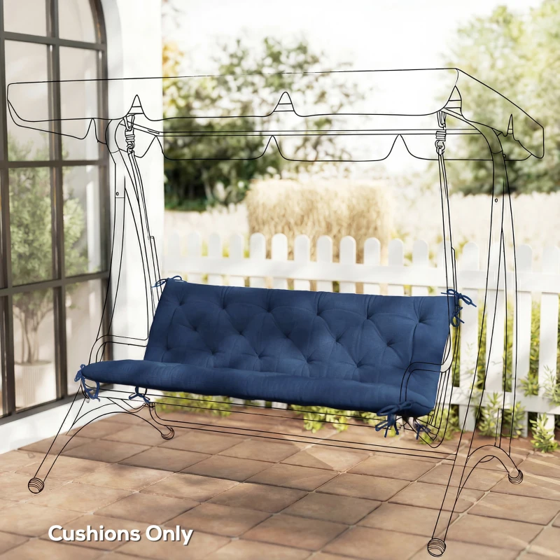Outsunny 3 Seater Bench Cushion, Garden Chair Cushion with Back and Ties for Indoor and Outdoor Use, 98 x 150 cm, Dark Blue