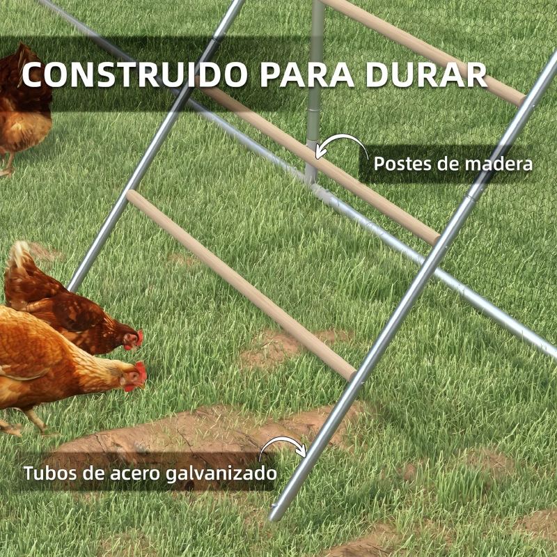 PawHut Percha para Gallinas de 4 Niveles de Madera y Acero para 4-6 Gallinas 140x86 cm para Gallineros de Tubos 25 mm Natural