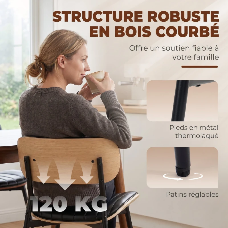 HOMCOM Lot de 2 Chaises de Salle à Manger, Chaises Cuisine sans Accoudoirs, Dossier Incurvé et Assise Rembourrée en PU, Noir