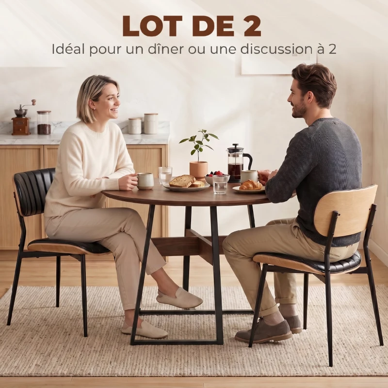 HOMCOM Lot de 2 Chaises de Salle à Manger, Chaises Cuisine sans Accoudoirs, Dossier Incurvé et Assise Rembourrée en PU, Noir