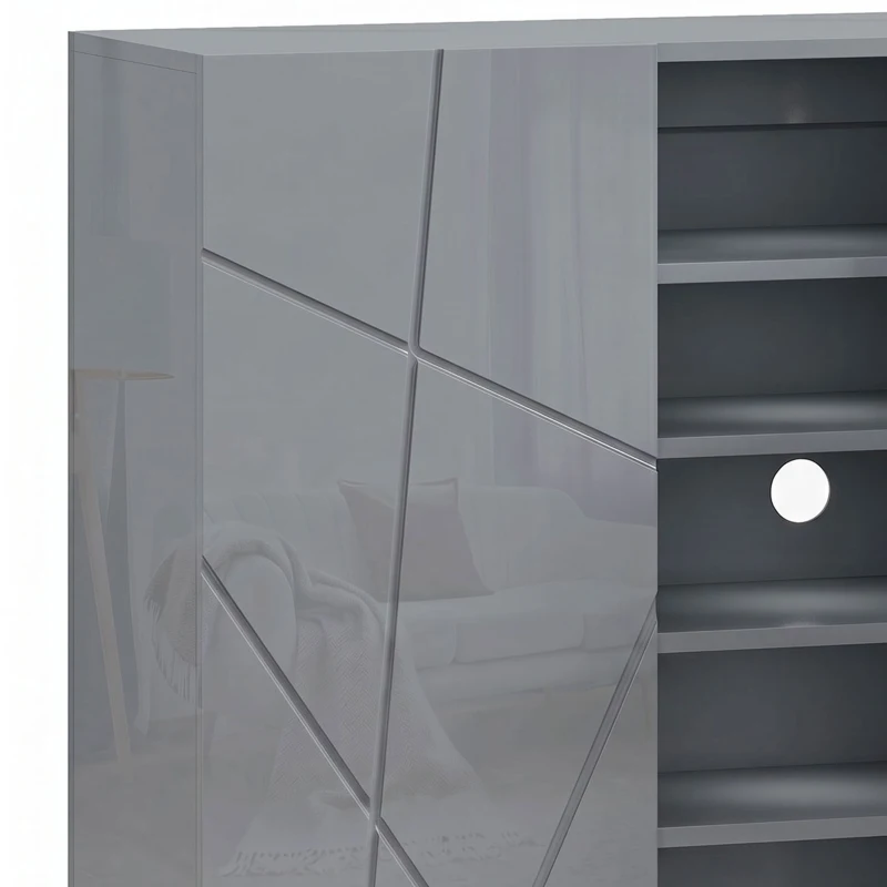 HOMCOM Narrow Shoe Storage Cabinet with Soft-Close Hinges and Adjustable Shelves for 15-20 Pairs of Shoes, Grey