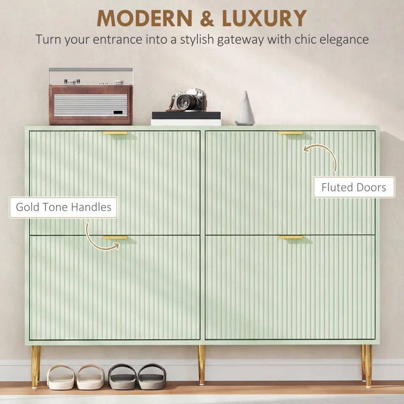 HOMCOM Elegant Four-Drawer Shoe Cabinet - Light Green