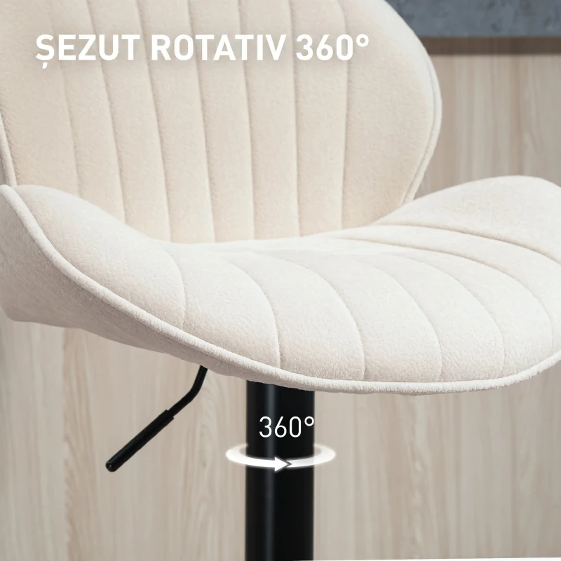 HOMCOM Set 2 Scaune de Bar tip Scoică cu Suport pentru Picioare, din Material Textil cu Efect de Catifea, 48x50x94-115 cm, Negru și Bej