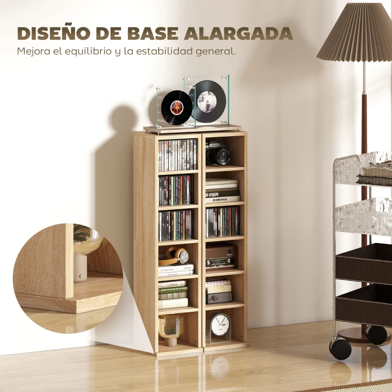 HOMCOM Set de 2 Estanterías para CDs y DVDs con 12 Compartimentos Estantes Ajustables 21x22,5x88,5 cm Roble