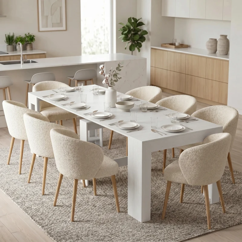 HOMCOM Tavolo Consolle Allungabile e Convertibile per 10 Persone, 96-240x90x78 cm, Bianco