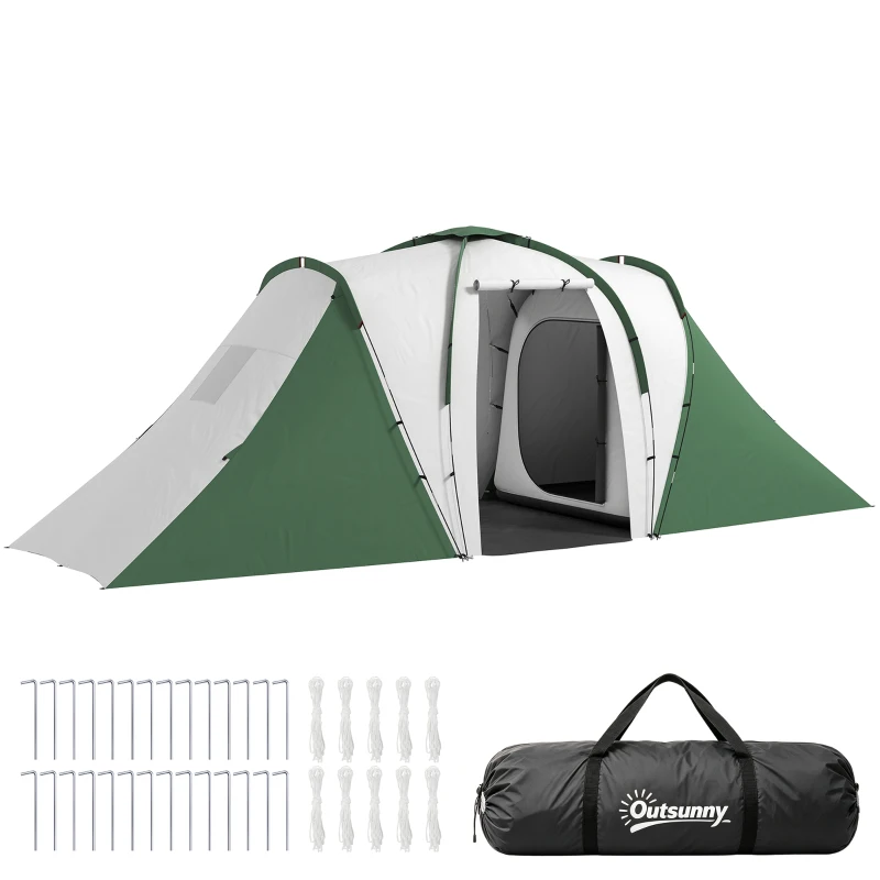 Outsunny Tente de camping familiale 4 pers. étanche facile à monter 2 grandes portes dim. 5,55L x 2,25l x 1,9H m