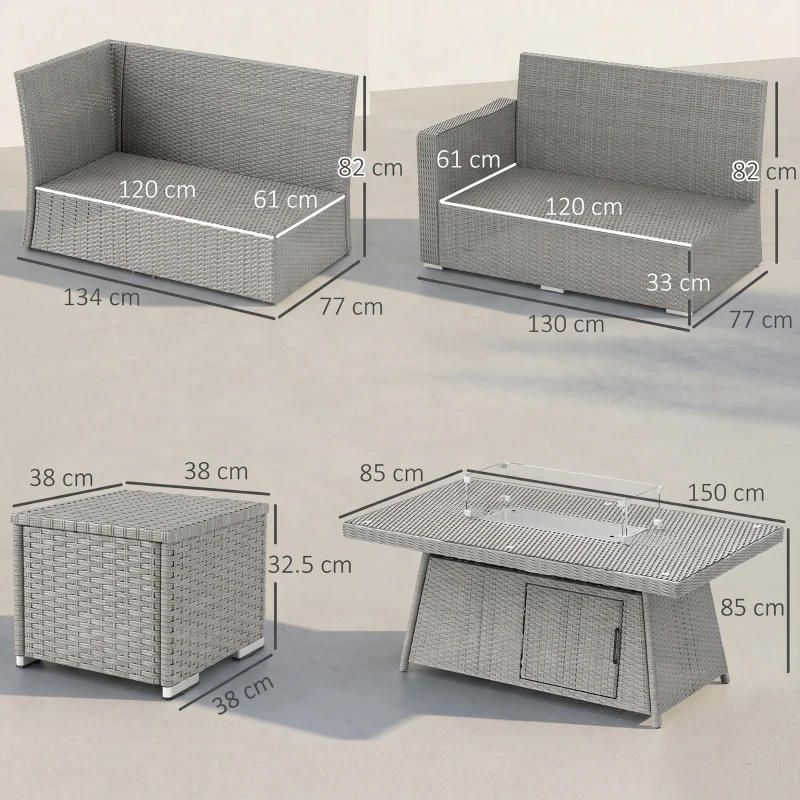 Outsunny Seven-Piece Firepit Table Rattan Sofa Set - Grey