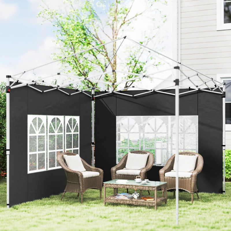 Outsunny Gazebo Side Panels, Sides Replacement with Window for 3x3(m) or 3x4m Pop Up Gazebo, 2 Pack, Black