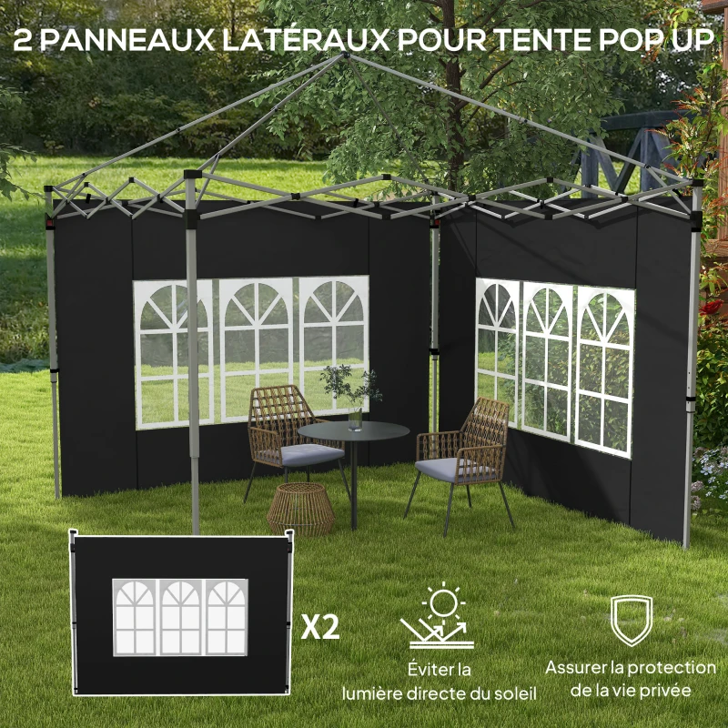Outsunny Lot de 2 parois latérales pour tonnelle de 3 x 3 m panneau pour pavillon avec fenêtre 295 x 195 cm noir