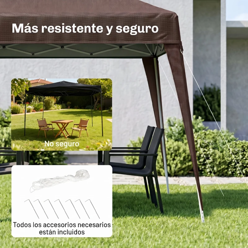Outsunny Carpa Plegable 2,4x2,4 m Pop-up Cenador de Jardín Altura Ajustable con Bolsa de Transporte Anti-UV Impermeable Café
