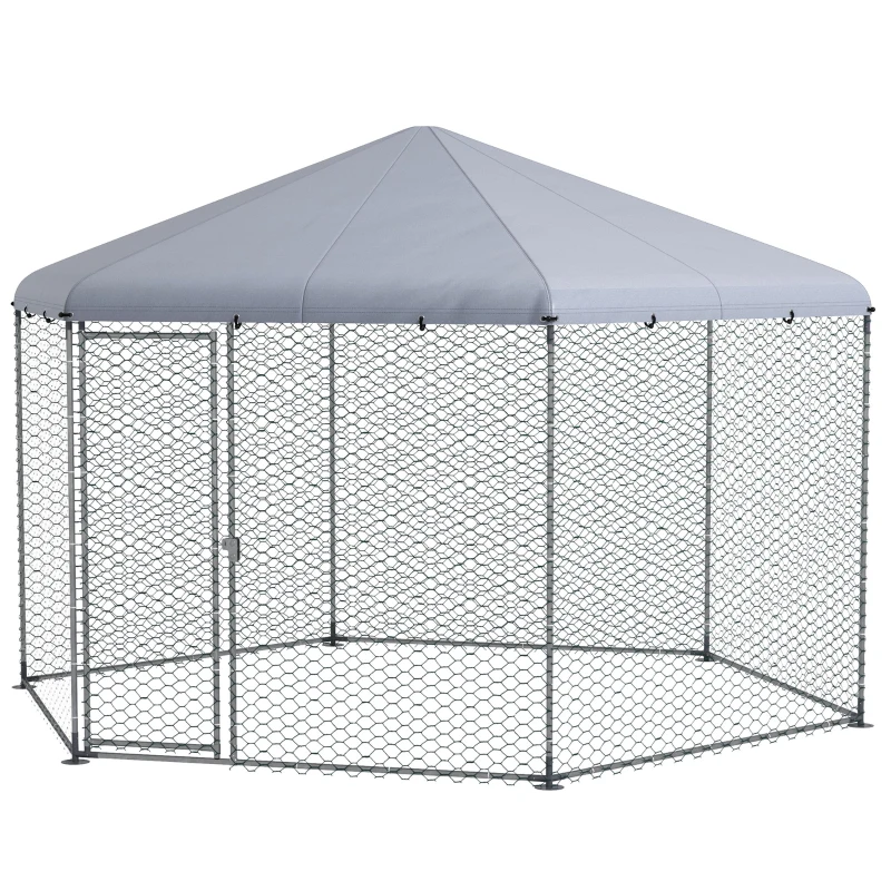 PawHut Enclos poulailler extérieur 10 m² parc grillagé 400 x 346 x 263 cm - espace couvert - 10-15 poules