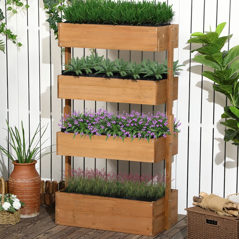 Outsunny Jardinera de Madera de 4 Niveles Jardinera Elevada Exterior con Orificios de Drenaje 80x45x142 cm Naranja