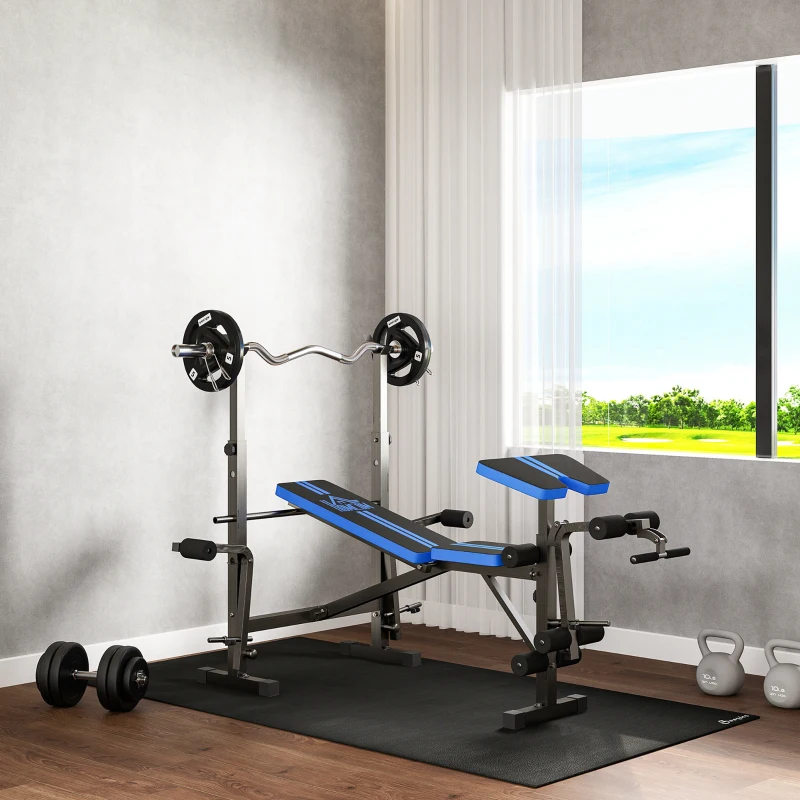 HOMCOM Banco de Musculación con Respaldo Ajustable y Soporte para Barras Regulable para Entrenamiento en Casa Gimnasio Negro