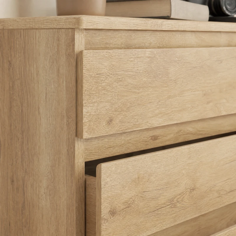 HOMCOM Commode 6 tiroirs meuble de rangement sans poignées design minimaliste 120 x 39 x 75 cm chêne