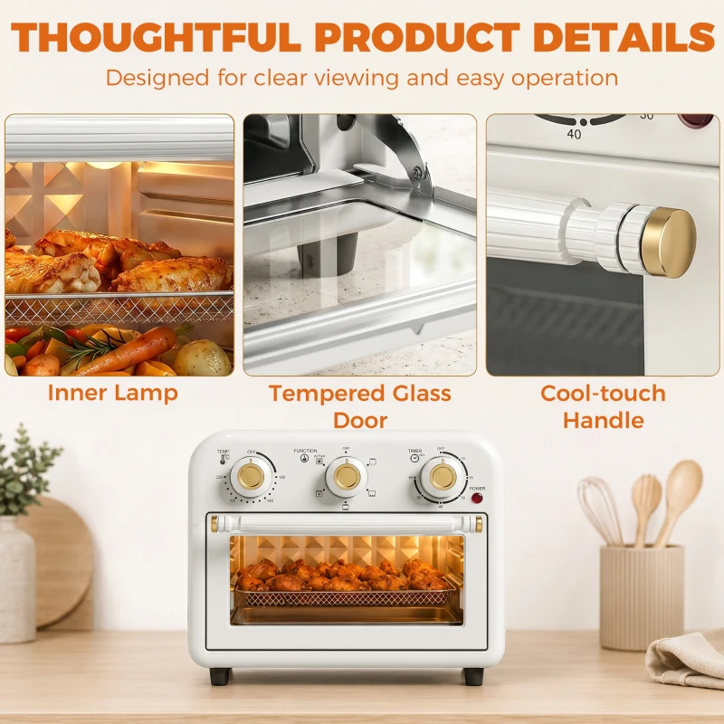 HOMCOM Four Friteuse à Air Chaud 12L, Four à Air Chaud Convection 1200 W avec Plaque de Cuisson, Panier de Friture, Crème