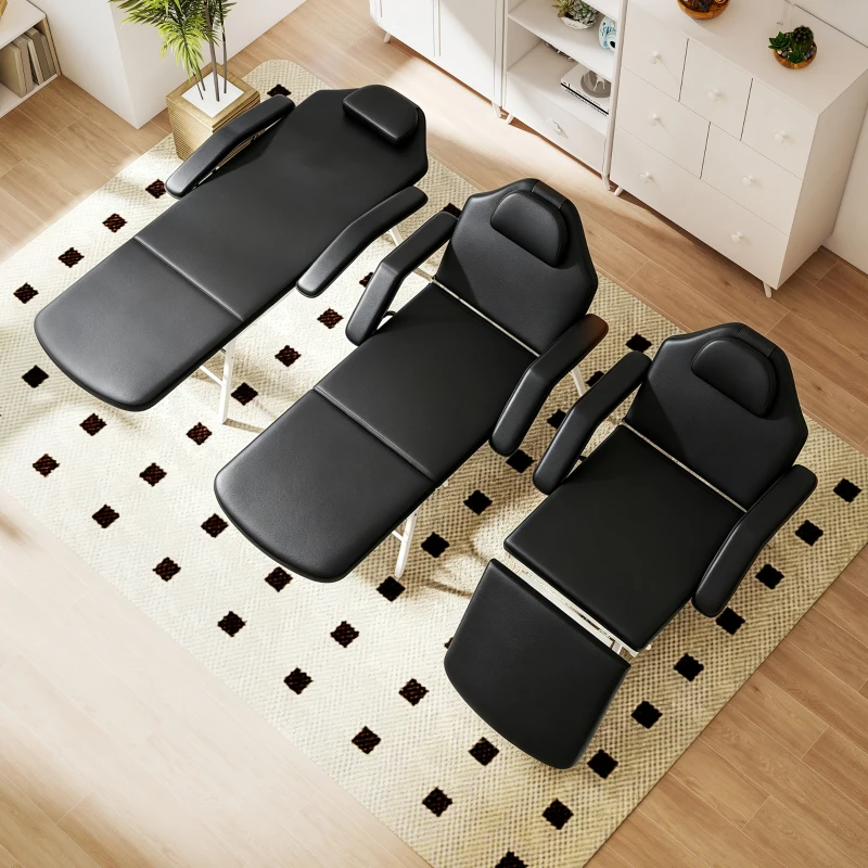 HOMCOM Masă de masaj pliabilă, pat de masaj 3 zone portabil 182 x 62 cm cu tetieră și cotiere detașabile, negru