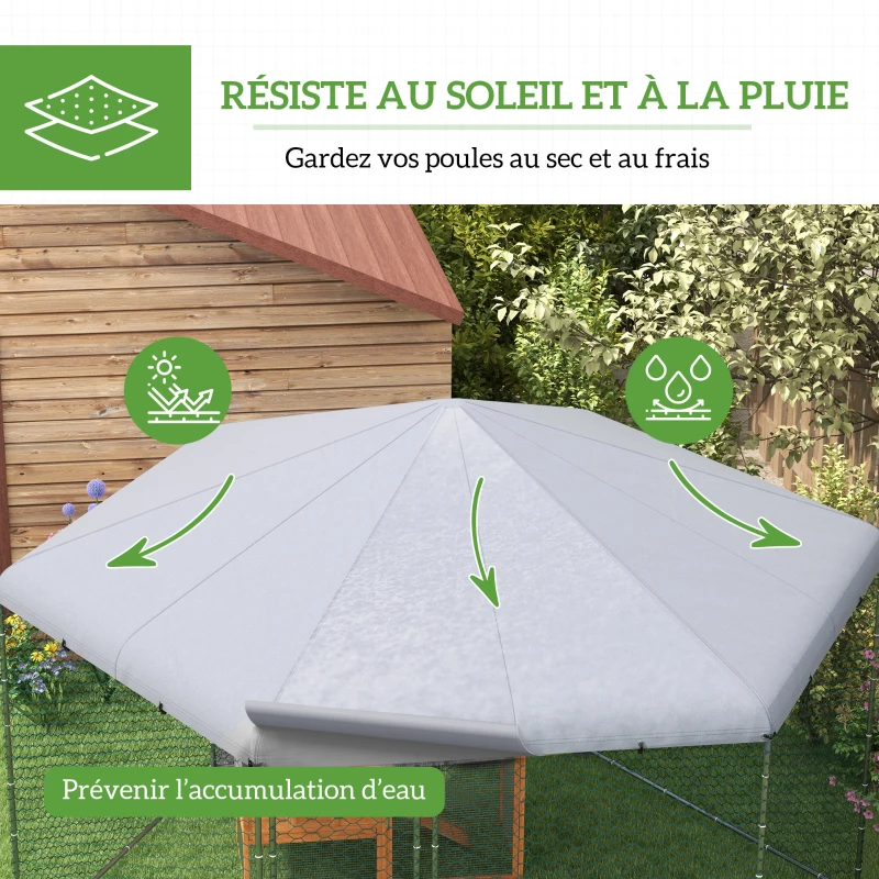 PawHut Enclos poulailler extérieur 10 m² parc grillagé 400 x 346 x 263 cm - espace couvert - 10-15 poules