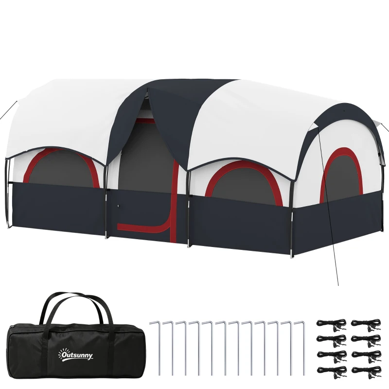 Outsunny Tenda de Campismo Familiar Tipo Túnel para 4-6 Pessoas Impermeável 3.000 mm Dobrável 435x251x195 cm Cinzento Escuro