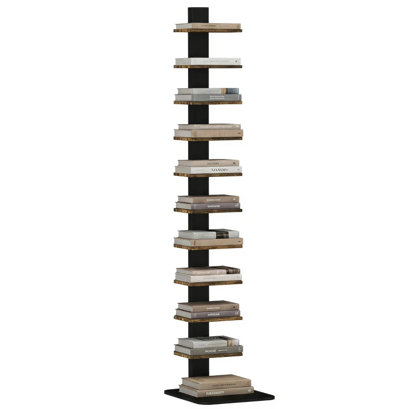 HOMCOM Regal-Turm 11 Ablagen, hohes schmales platzsparendes Regal, Rustikales Braun