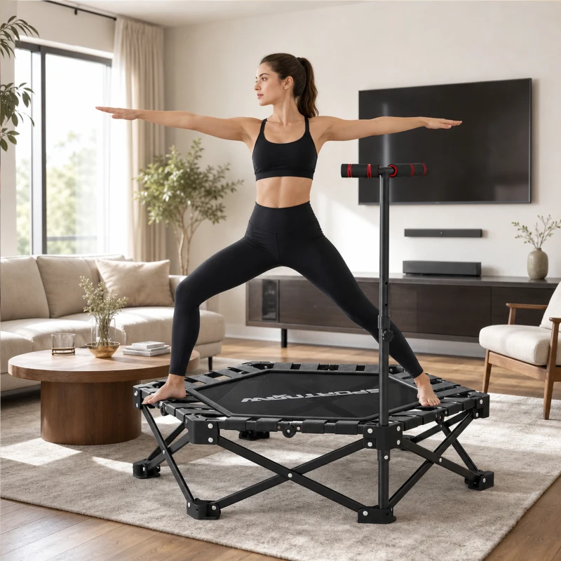 SPORTNOW Trampolim de Fitness Dobrável 104 cm com Barra Ajustável em 3 Alturas e Bolsa de Transporte Preto