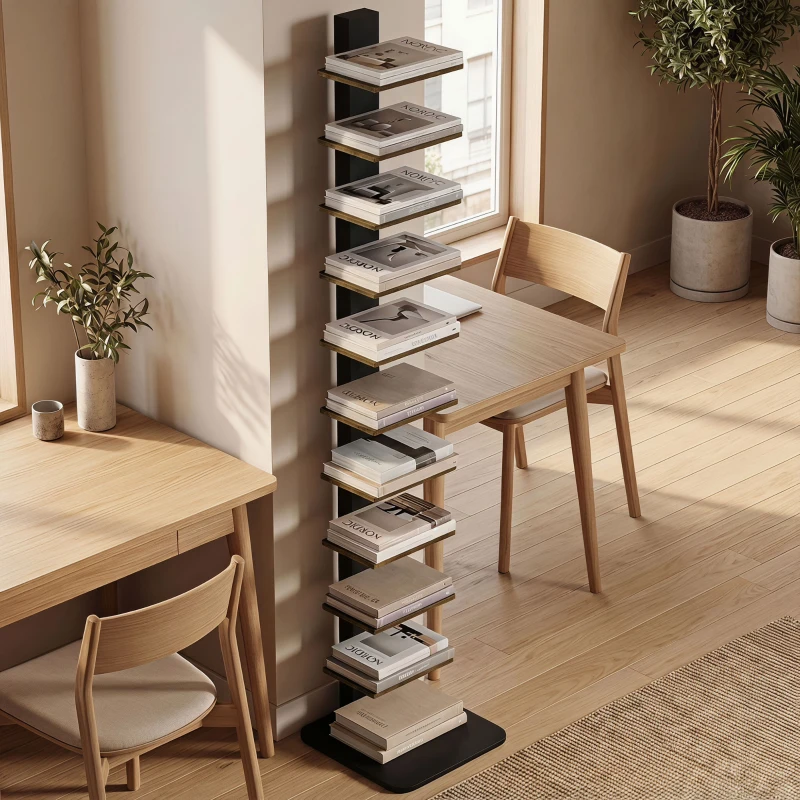 HOMCOM Regal-Turm 11 Ablagen, hohes schmales platzsparendes Regal, Rustikales Braun