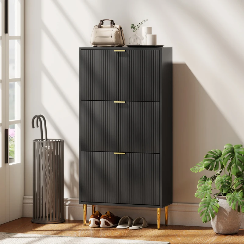 HOMCOM Elegant Three-Drawer Shoe Cabinet - Black