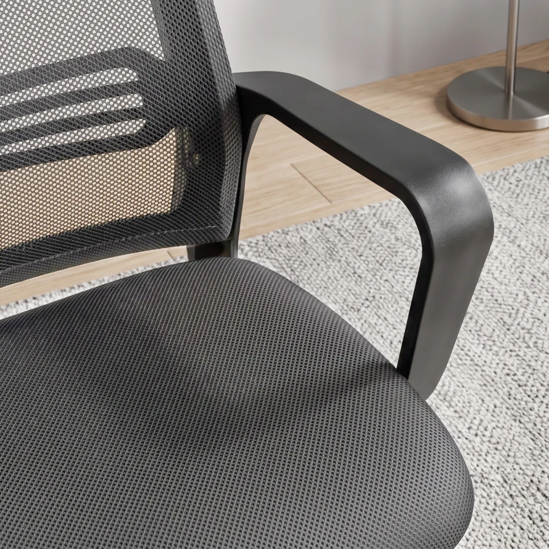 HOMCOM Padded Meeting Office Chair, Ergonomic Desk Chair No Wheels with Sled Base for Bedroom, Waiting, Reception, Dark Grey