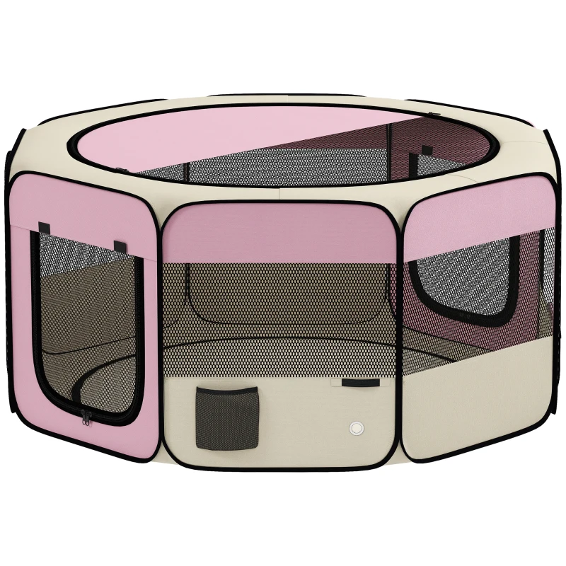 PawHut Parque Plegable para Perros y Gatos Corralito Portátil para Animales Pequeños Impermeable de Tela Oxford Ø120x58cm Rosa
