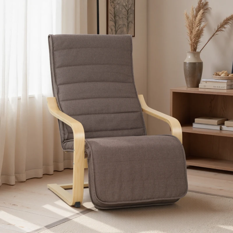 HOMCOM Poltrona Relax com Apoio para os Pés Ajustáveis Poltrona Estofada em Tecido com Estrutura de Madeira 66,5x94x100 cm Marrom