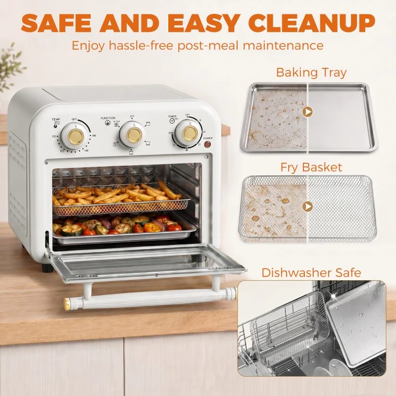 HOMCOM Four Friteuse à Air Chaud 12L, Four à Air Chaud Convection 1200 W avec Plaque de Cuisson, Panier de Friture, Crème