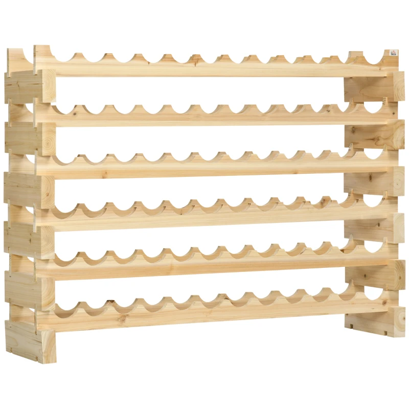 HOMCOM Casier à bouteilles pour 72 bouteilles, étagère à vin avec 6 niveaux modulable et superposable, casier à vin en bois de sapin massif, pour cave, bars, sous-sols, 114x28x85cm, bois naturel