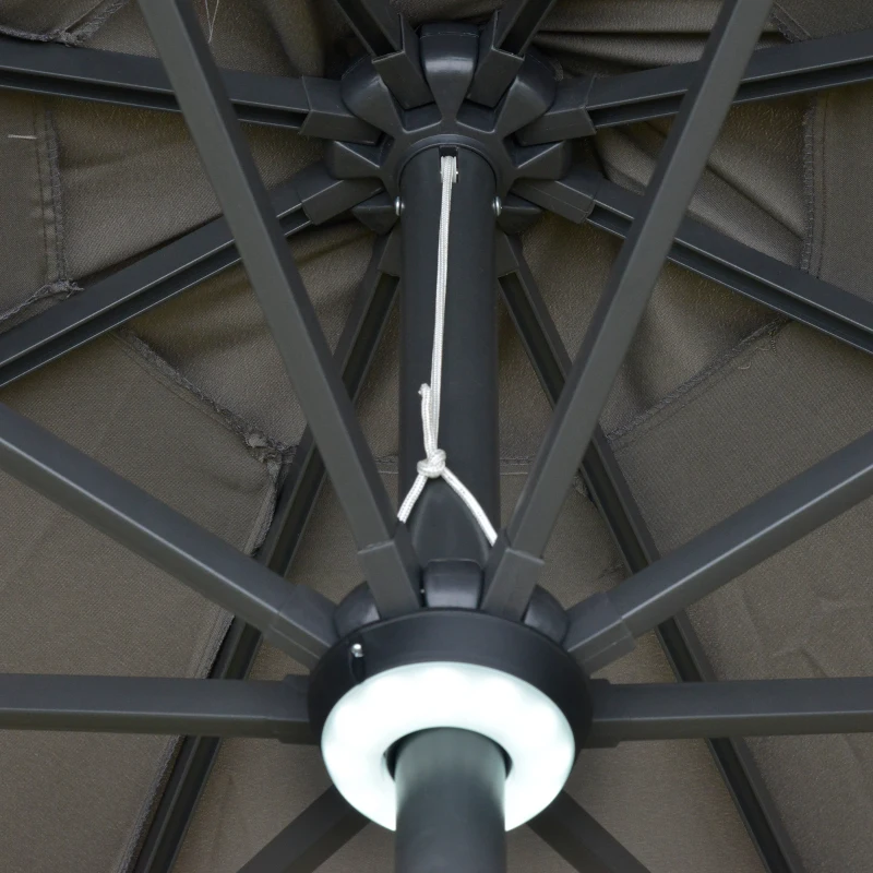 Outsunny 2.7m Garden Parasol Sun Umbrella w/ LED Solar Light Angled Canopy Grey