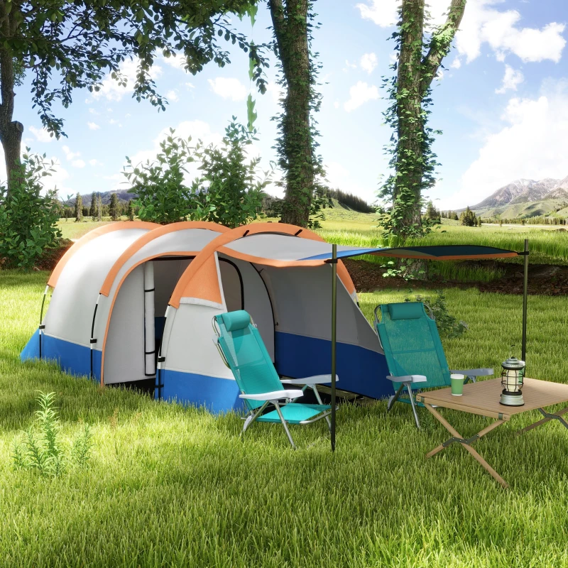 Outsunny Tente de camping tente tunnel 2 per. avec porche ventilée étanche 2000 mm 3 portes sac de transport inclus