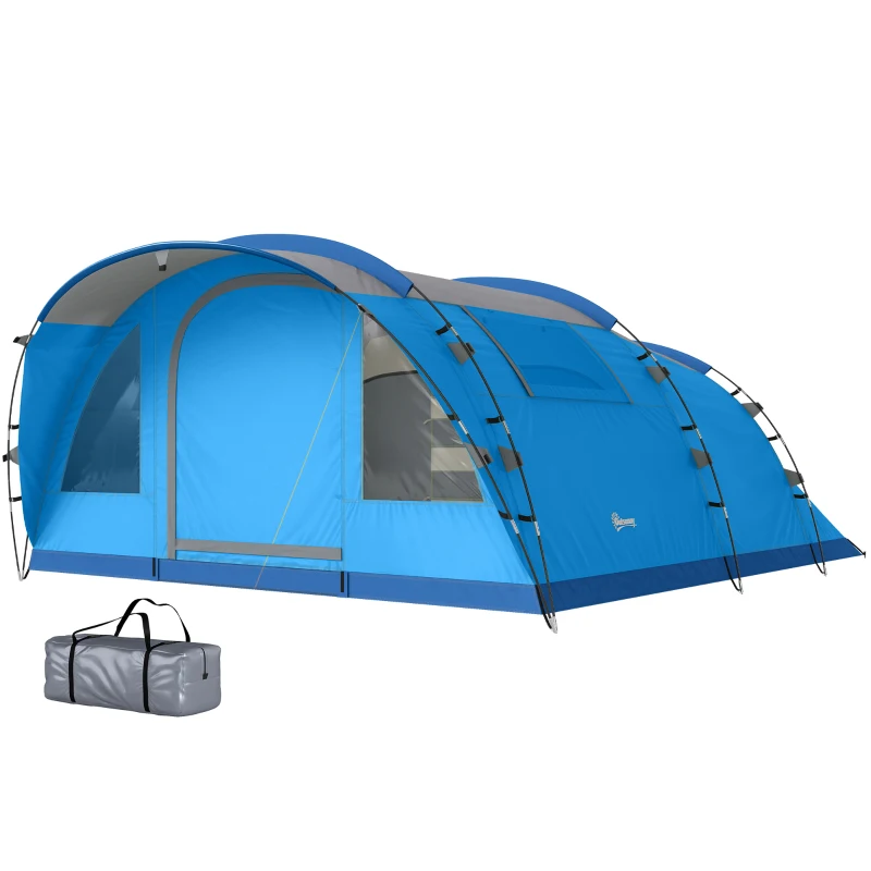 Outsunny Tienda de Campaña Familiar Tipo Túnel para 5 Personas con 3 Habitaciones Puerta 4 Ventanas Impermeable Fácil Montaje