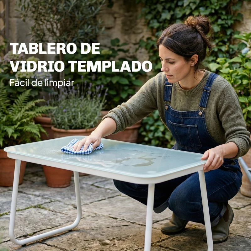 Outsunny Conjunto Jardín Exterior de 4 Piezas con Sofá de 2 Plazas 2 Sillones Mesa de Vidrio Templado Tela Textilene Caqui