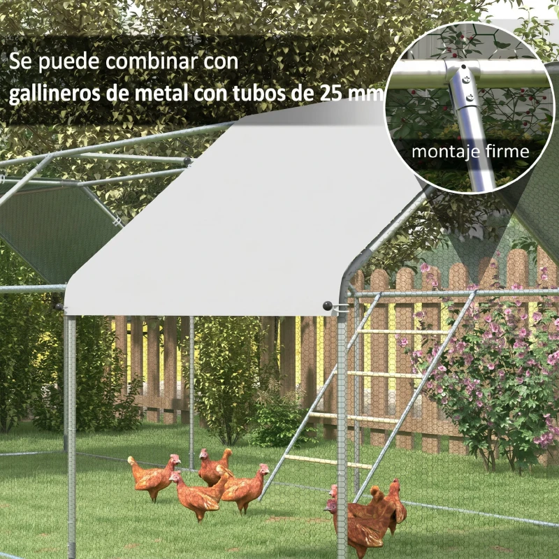 PawHut Percha para Gallinas de 4 Niveles de Madera y Acero para 4-6 Gallinas 140x86 cm para Gallineros de Tubos 25 mm Natural