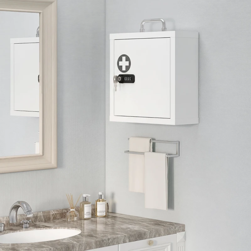 HOMCOM Wall Mount Medicine Cabinet with Combination and Key Lock, 2 Tier Stainless Steel First Aid Cabinet, White